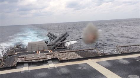 5 Inch 54 Caliber Mark 45 Gun Fire Us Navy Missile Cruiser Youtube
