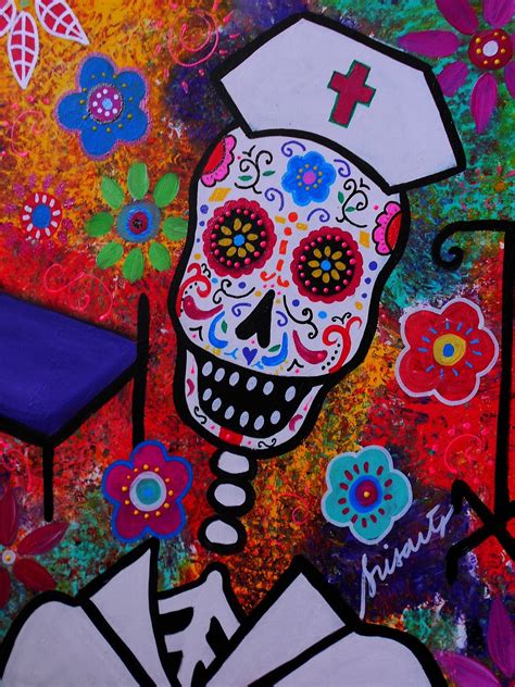 Mexican Day Of The Dead Folk Art Nurse Skulls Sugar By Prisarts