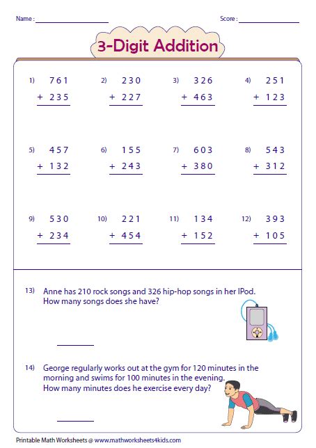 Three Digit Addition Worksheets Printables With And Without