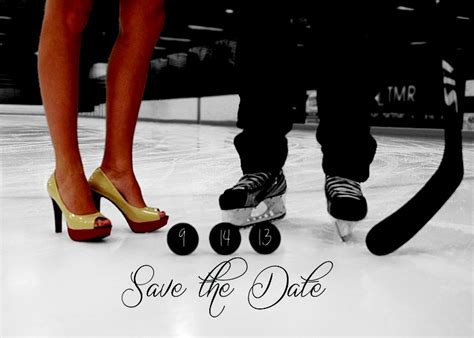 My Hockey Themed Wedding Save The Date But Both Wearing Skates Hockey Wedding Theme Hockey