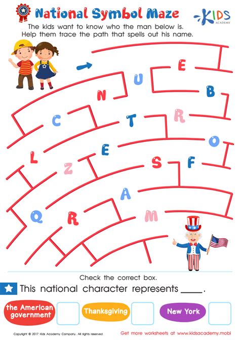 National Symbol Maze Worksheet Free Printout For Kids