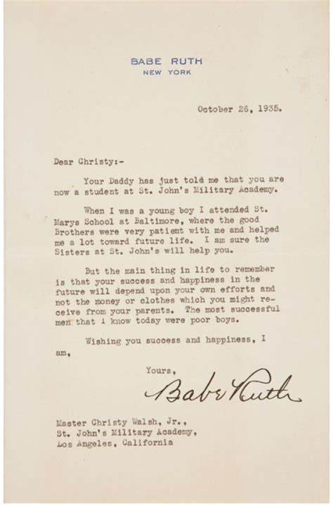 Babe Ruth Letter The Manuscript Society