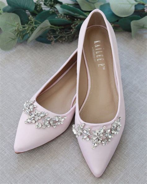 Pink Satin Pointy Toe Flats With Sparkly Rhinestones Across Etsy