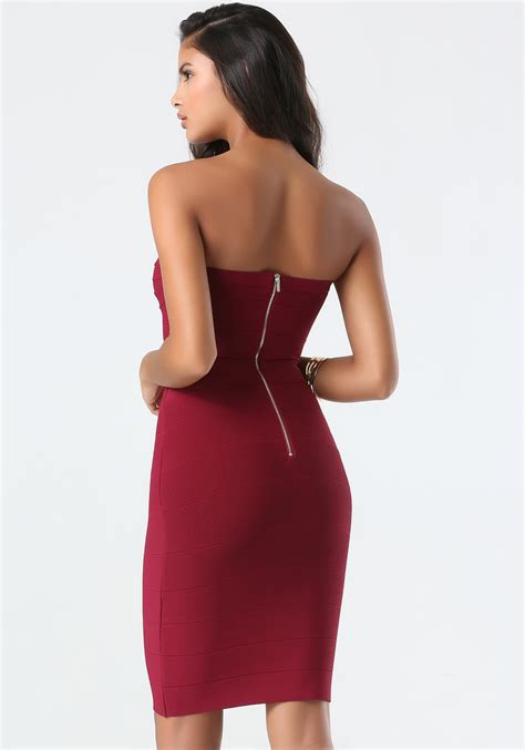 Bebe Strapless Bandage Dress In Red Lyst