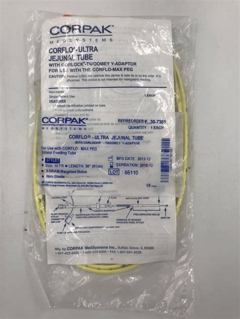 Corpak 30 7361 Corflo Ultra Jejunal Tube W Corlock Twoomey Y Adaptor