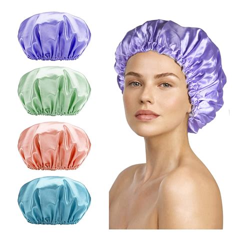Large Shower Cap 4 Pack Double Waterproof Hair Cap For Long Hair