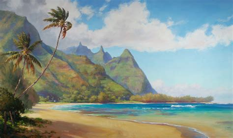 Oil Painting Of Tunnels Beach Hawaii Art Oil Paintings Kauai Tropical