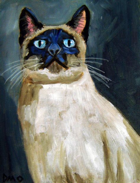Siamese Cat Original Oil Painting Feline Realism Abstract Art D
