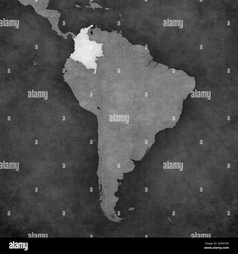 Colombia On The Map Of South America The Map Is In Vintage Black And