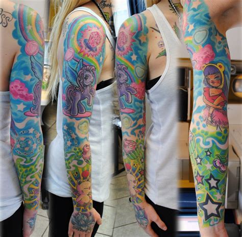 Woman Colorful Sleeve Tattoos Best Tattoo Ideas