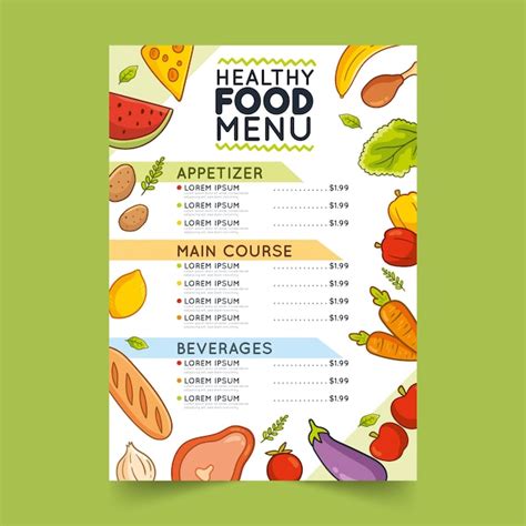 Free Vector Menu Template For Restaurant With Healthy Food