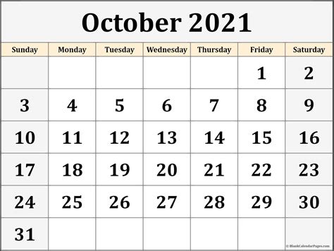 October 2021 Calendar Free Printable Monthly Calendars 1 Calendar