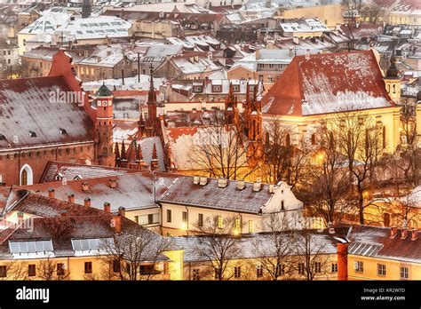 Vilnius Lithuania Aerial View Of The Old Town In Winter Stock Photo
