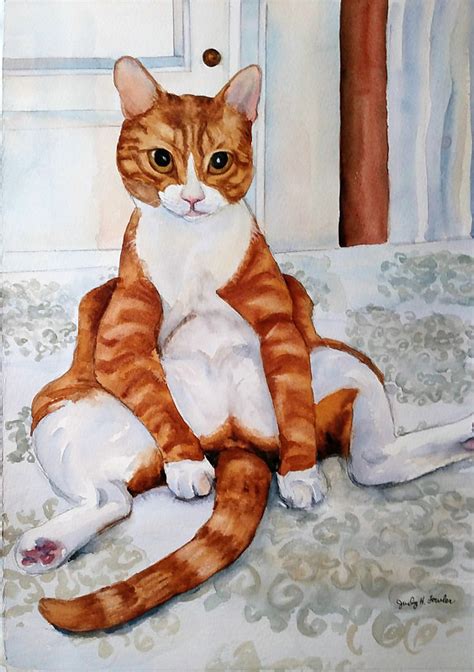 Funny Cat Original Watercolors By Judy H Fowler