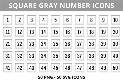 Gray Square Dl Number Icons 1 50 Outline Icons ~ Creative Market