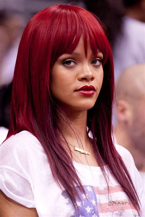 Rihannas Red Hair Bangs Hairspiration Pinterest Red Hair Bangs