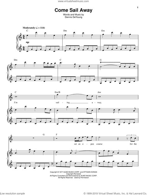 Come Sail Away Sheet Music For Voice And Piano Pdf Interactive