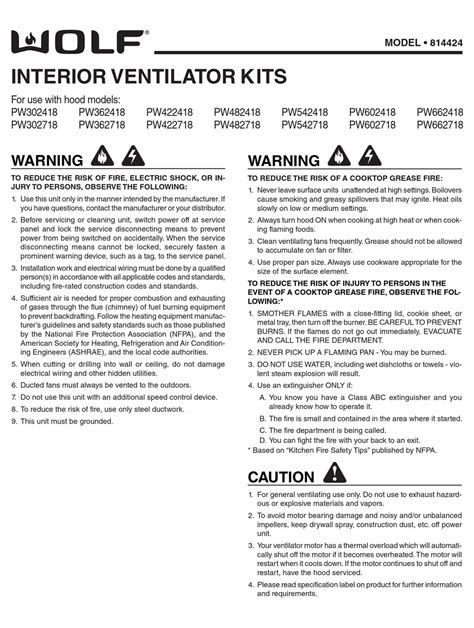 Wolf 814424 Fan Manual Manualslib