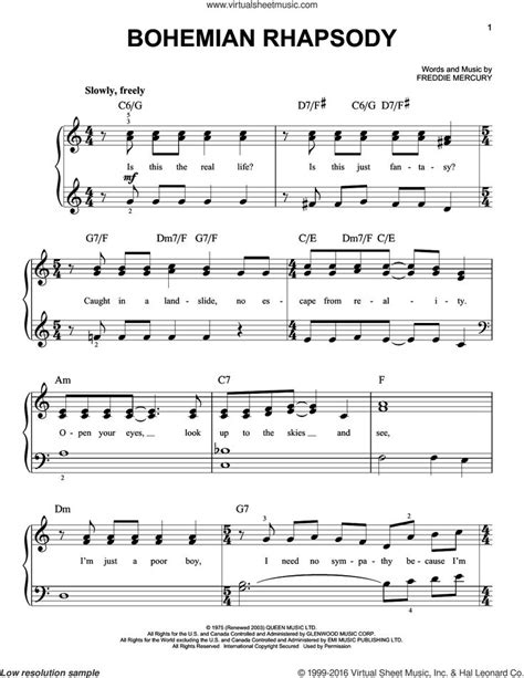Bohemian rhapsody is an all time musical masterpiece by the british band queen. Queen - Bohemian Rhapsody, (easy) sheet music for piano ...