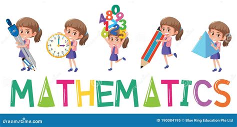 Mathematics Logo With Girl In Many Movements Isolated Stock Vector