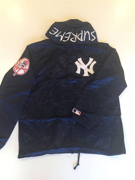 Supreme Supreme X New York Yankees X 47 Hooded Satin Jacket Navy Mens S