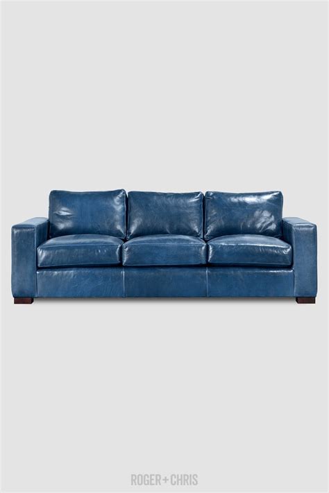 Royal Blue Leather Sofa