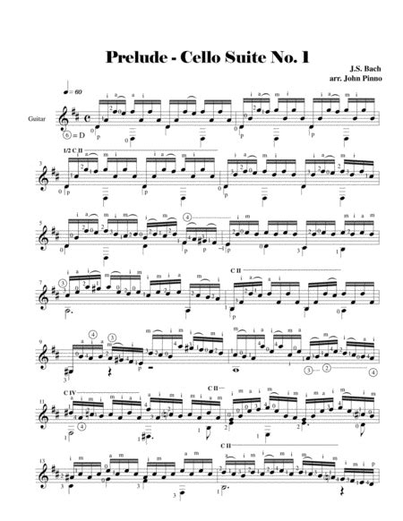 Prelude From Cello Suite No 1 Js Bach 1685 1750 Solo Classical Guitar Music Sheet Download