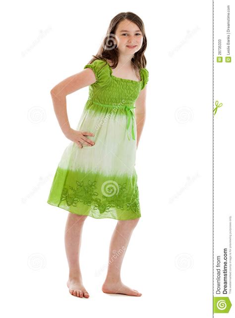 Full Body Portrait Of A Young Girl Isolated On White Stock