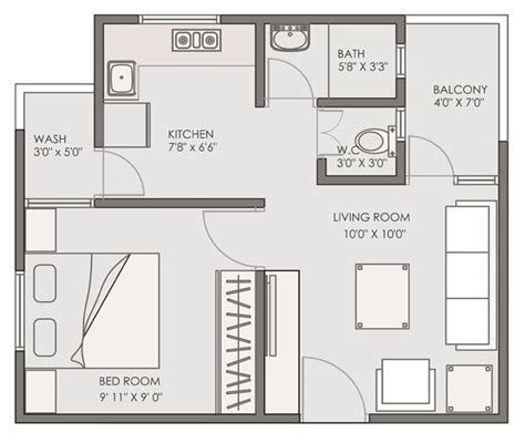 1 Bhk Plan Layouts