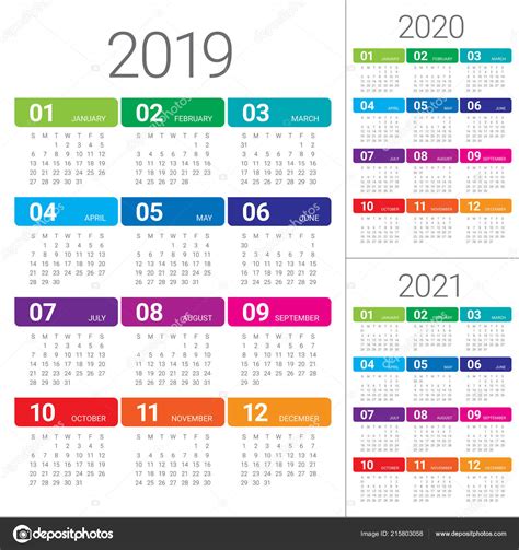 Posteriormente, otra fecha importante en el calendario es el 14 de octubre. Plantilla Diseño Del Vector Año 2019 2020 2021 Calendario ...
