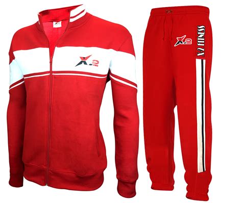 X 2 Mens Athletic Activewear Color Full Zip Fleece Tracksuit Jogging