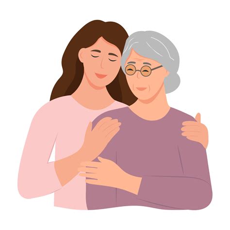Happy Young Woman Hugging Her Old Mother With Love Mother And Daughter Mothers Day Portrait