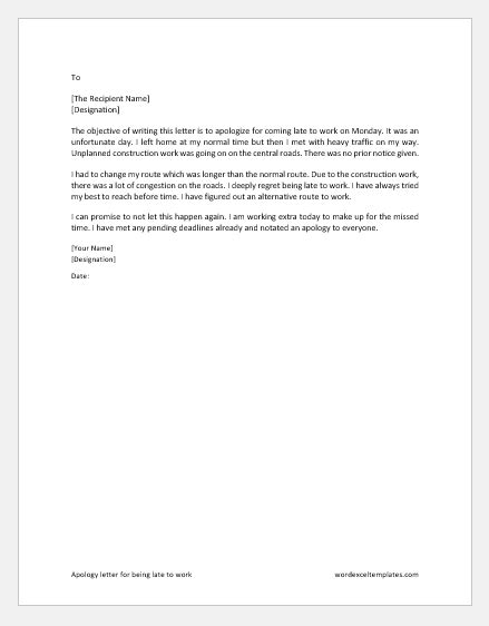 Apology Letter For Being Late For Various Situations Copy