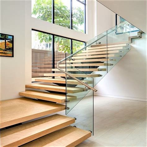 Steel Stringer Build Floating Glass Staircase Modern Glass Stairs Wood