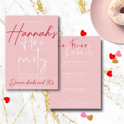 Personalised Hen Party Invitations Pink Fun Hen Party Etsy