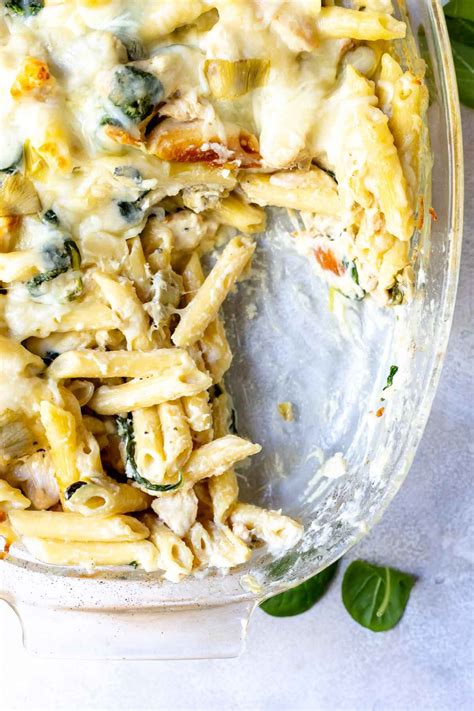 Easy Spinach Artichoke Chicken Alfredo Baked Ziti Recipe Wonkywonderful