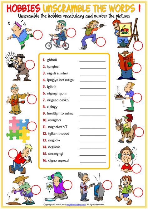Solution Hobbies Vocabulary Esl Unscramble The Words Worksheets For