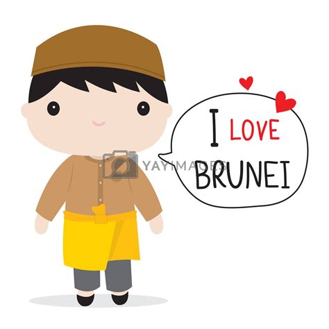 Brunei People In National Dress And Traditional Costume Cartoon Vector