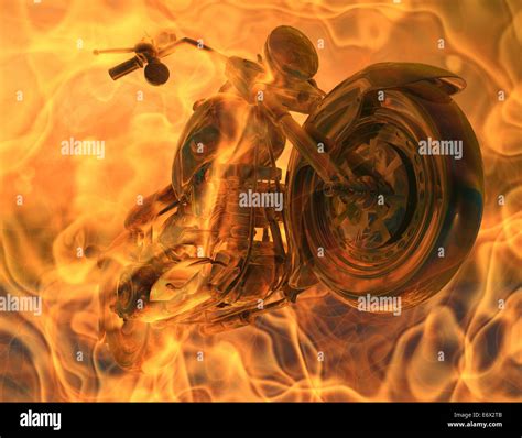 Motorcycle In Flames Stock Photo Alamy