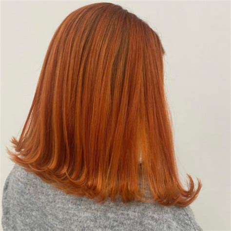 29 Orange Hair Color Ideas Orange Lob Haircut With Flip Ends