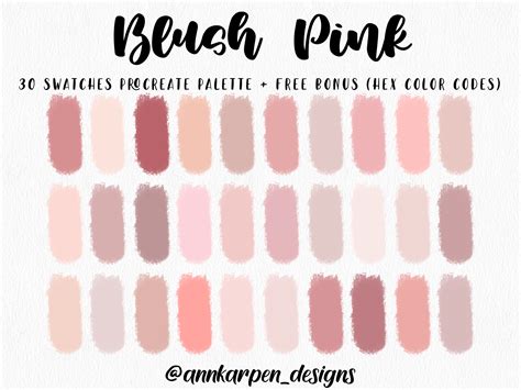 Blush Pink Procreate Palette Hex Color Codes Instant Digital