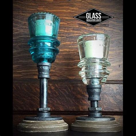 Glass Insulator Candle Holders Pair Handmade With Vintage Railroad