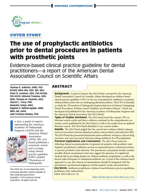 The Use Of Prophylactic Antibiotics Prior To Dental Procedures In