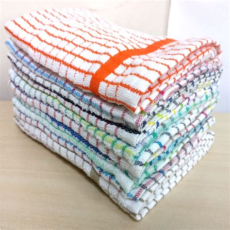 Pack Of 10 Assorted Large Multi Terry Cotton Tea Towels Set Kitchen