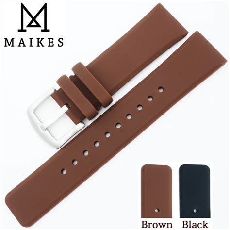 Maikes New Rubber Watch Strap Brown 22mm Silicone Watch Band Best Offer