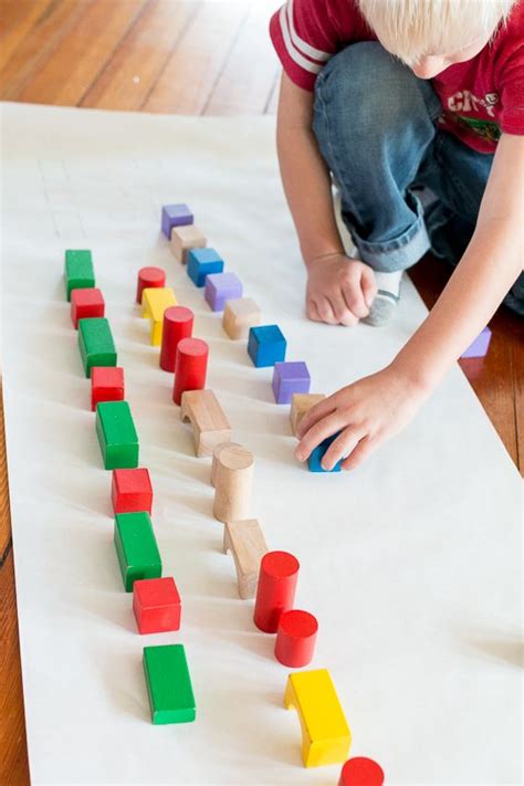 Exercises and activities for twos, threes, and fours; Matching up blocks to their shape and color is a fantastic ...