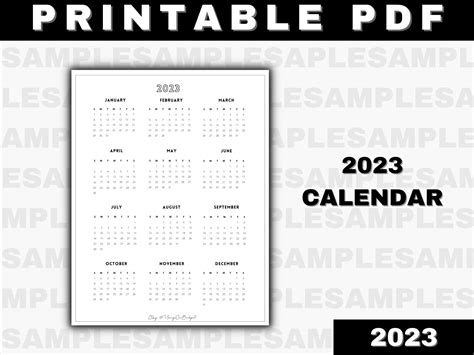 2023 Year Calendar Printable Yearly Wall Calendar Desk Etsy Canada
