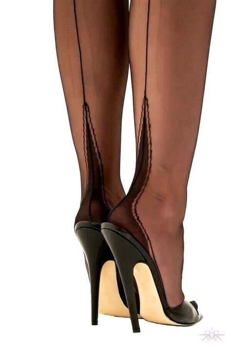Gio Black Harmony Point Fully Fashioned Seamed Stockings L Large