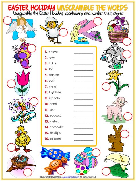 Easter Holiday Vocabulary Esl Unscramble The Words Worksheets For Kids