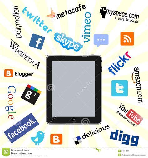 Ipad And Social Network Logos Editorial Photography Illustration Of